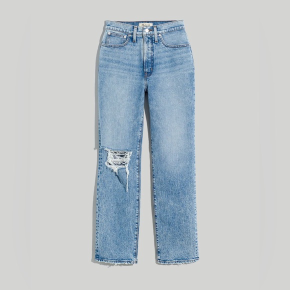 MADEWELL Tall Perfect Vintage Straight Jean Kingsbury Wash Knee-Rip SIZE 30T NWT - Picture 5 of 11
